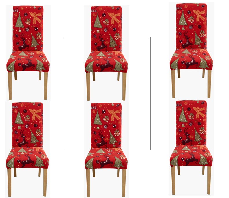 Christmas Dining Chair Covers Lycra - santa and reindeer design - Trendy Home Decors and Furnishings