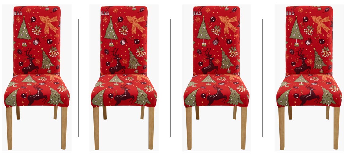 Christmas Dining Chair Covers Lycra - santa and reindeer design - Trendy Home Decors and Furnishings
