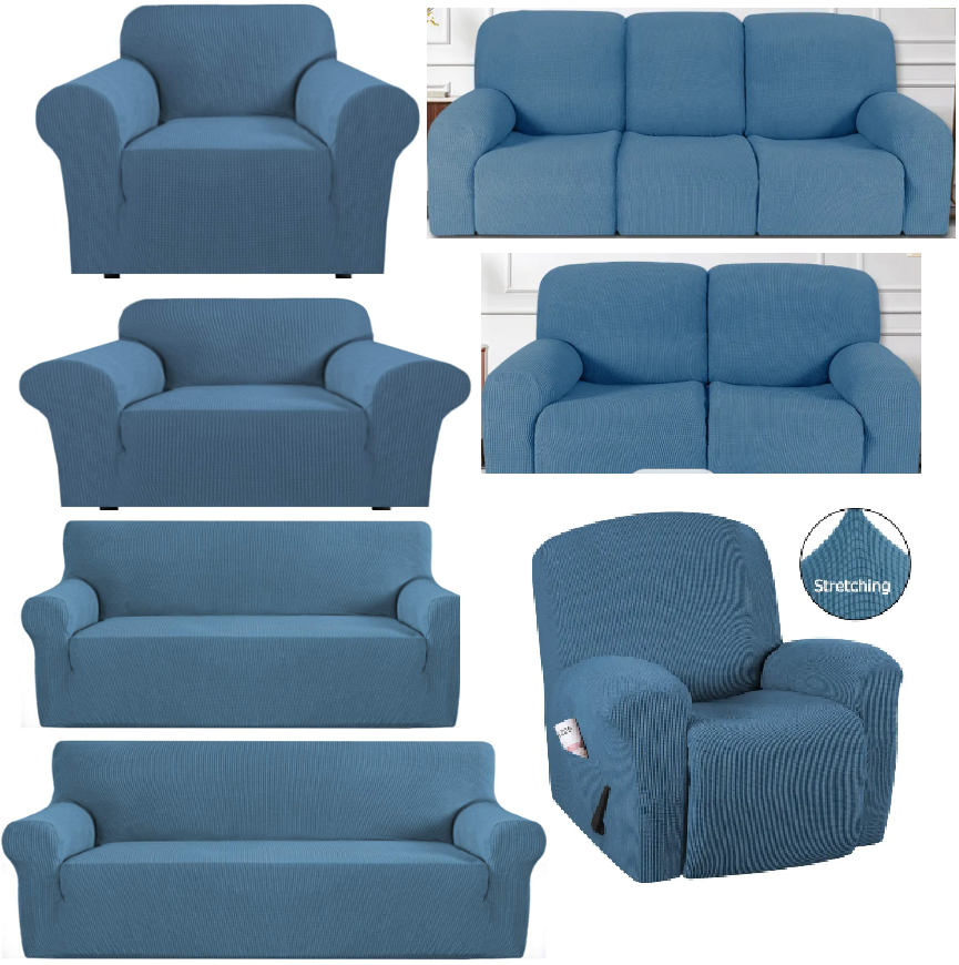 LightBlue DustBlue Jacquard Textured Cover for Standard and Reclining Sofas Couches Lounges - Trendy Home Decors and Furnishings