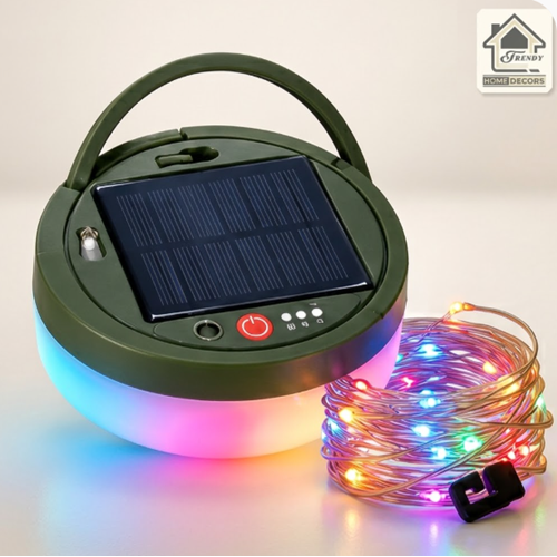 Camping Lantern Compact 10m Retractable String Lights | Solar/USB-C Charge, IP65 Waterproof, Power Bank