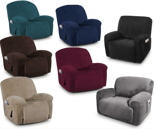 Extra Wide 4-Piece Set-Luxury Velvet Single Recliner Cover - Trendy Home Decors and Furnishings