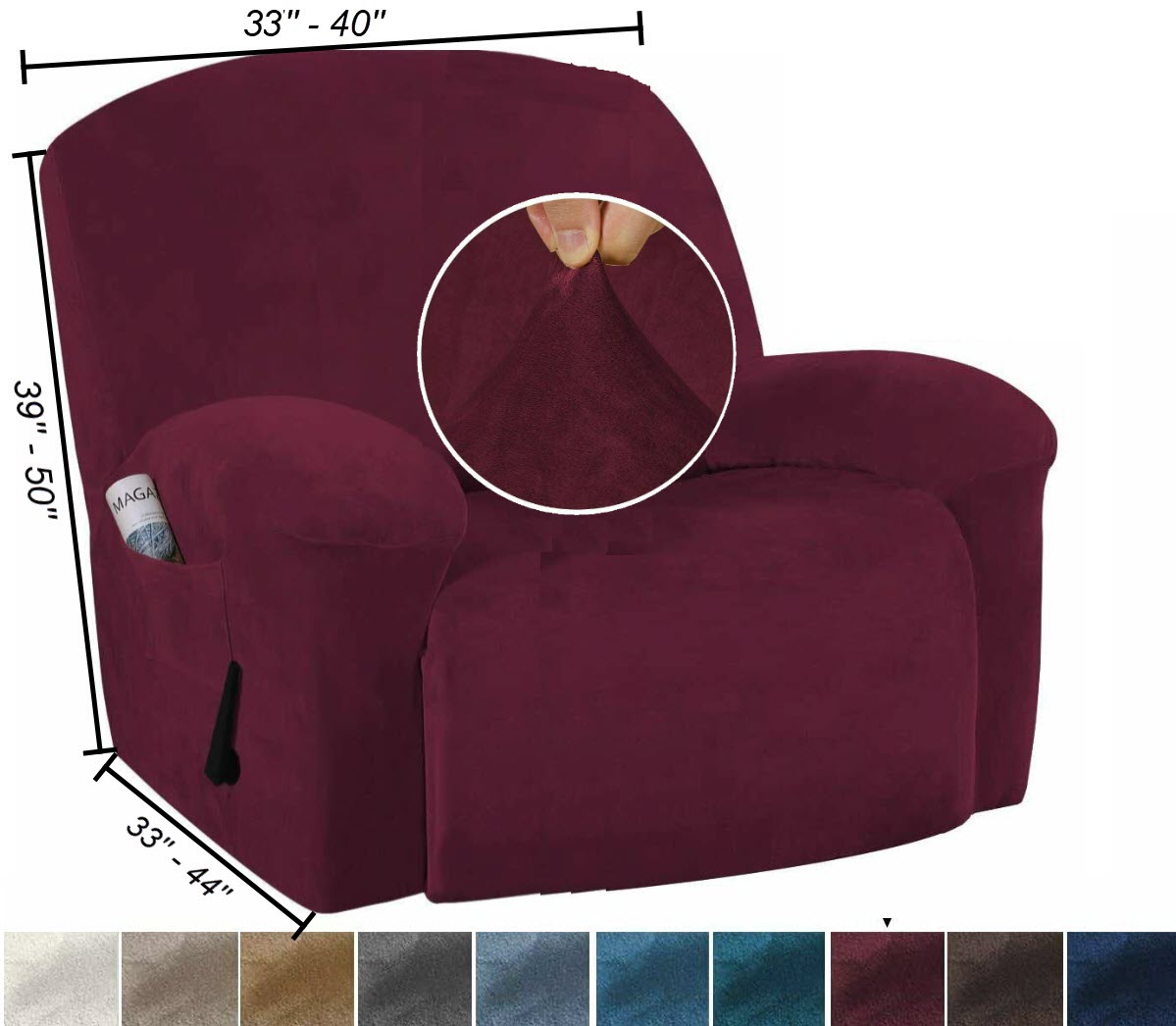 Red Burgundy Velvet Sofa Covers Fits on Standard Size Reclining Sofas, Couches, and Lounges.