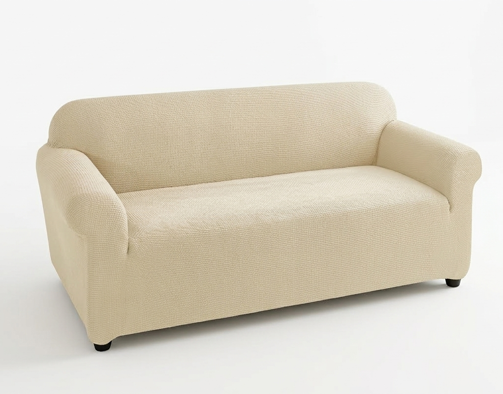 Beige sofa cover on a white background
