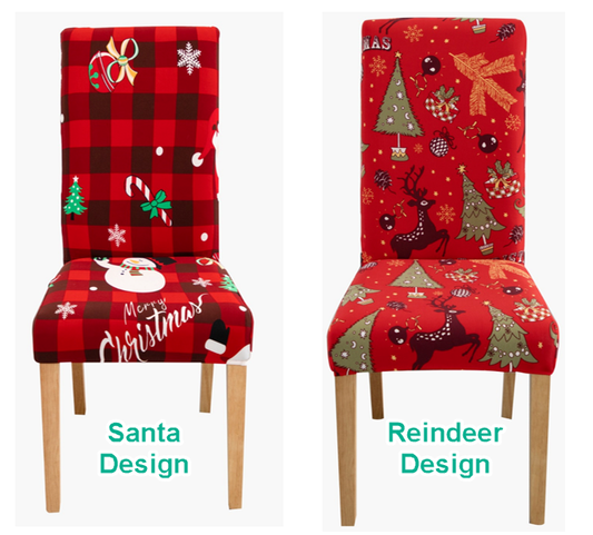 Christmas Dining Chair Covers Lycra - santa and reindeer design - Trendy Home Decors and Furnishings