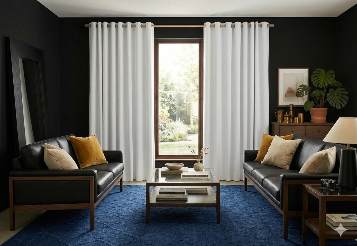 Dull-White 100% Sunblock  Window Curtains Draperies Thick Velvety Satin Lined Fabric - Trendy Home Decors and Furnishings