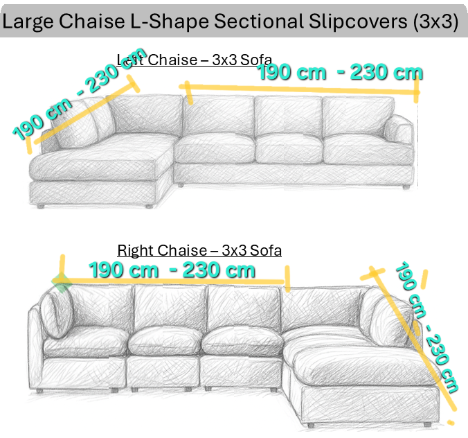 Large 3-Seater Chaise and Sofa Cover - L-Shape – Premium Jacquard fabric - Trendy Home Decors and Furnishings
