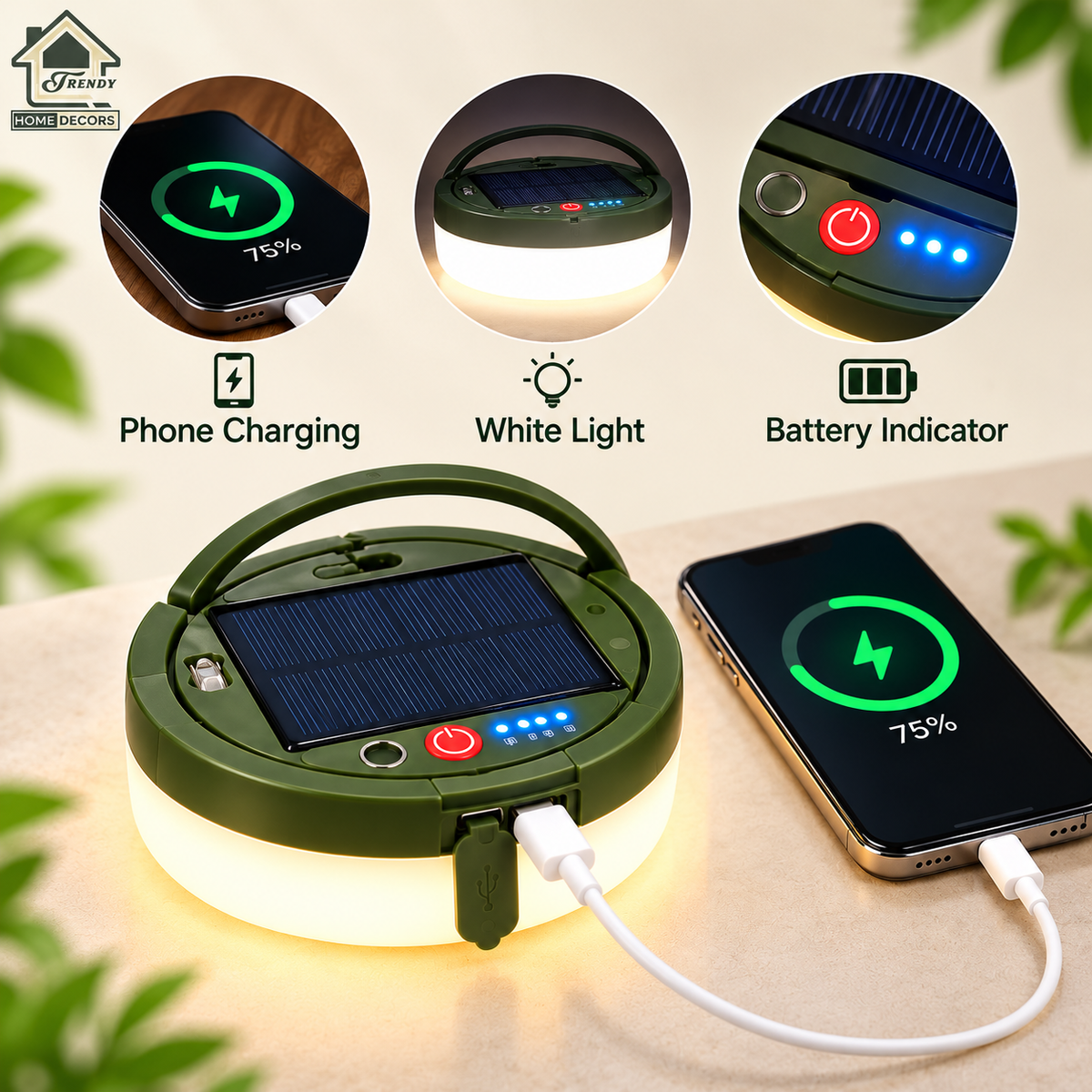 Camping Lantern Compact 10m Retractable String Lights | Solar/USB-C Charge, IP65 Waterproof, Power Bank