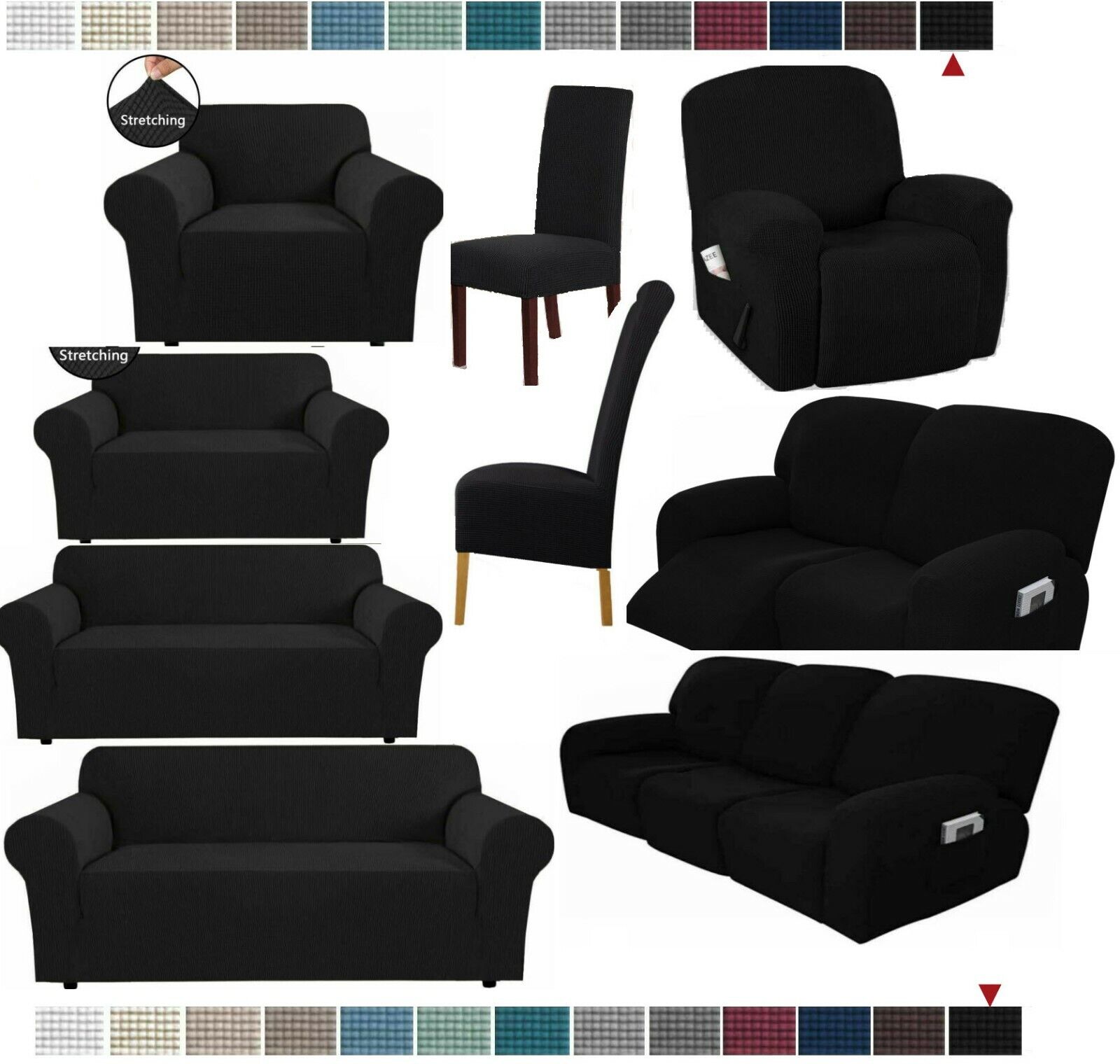 Black slip Covers in Jacquard fabric for Standard Reclining Sofas Couches Lounges Chairs - Trendy Home Decors and Furnishings