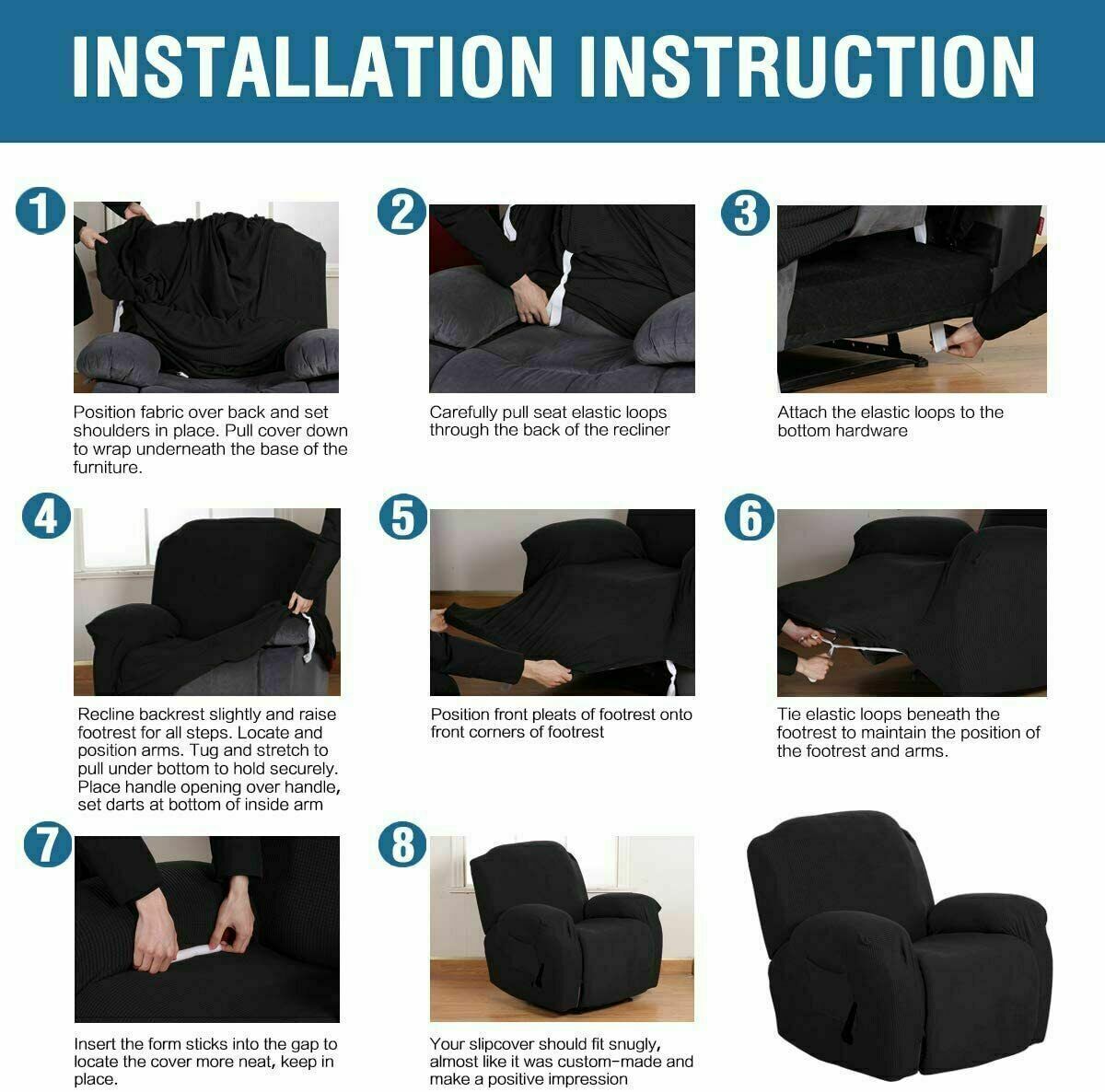 Black slip Covers in Jacquard fabric for Standard Reclining Sofas Couches Lounges Chairs - Trendy Home Decors and Furnishings