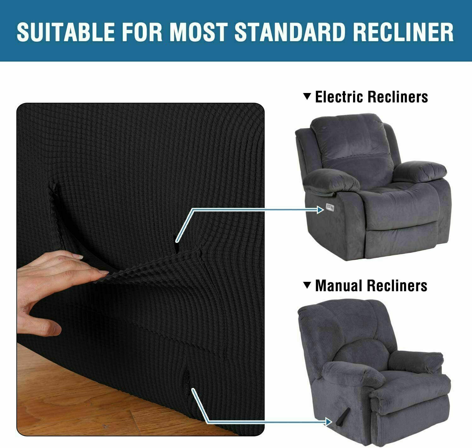Black slip Covers in Jacquard fabric for Standard Reclining Sofas Couches Lounges Chairs - Trendy Home Decors and Furnishings