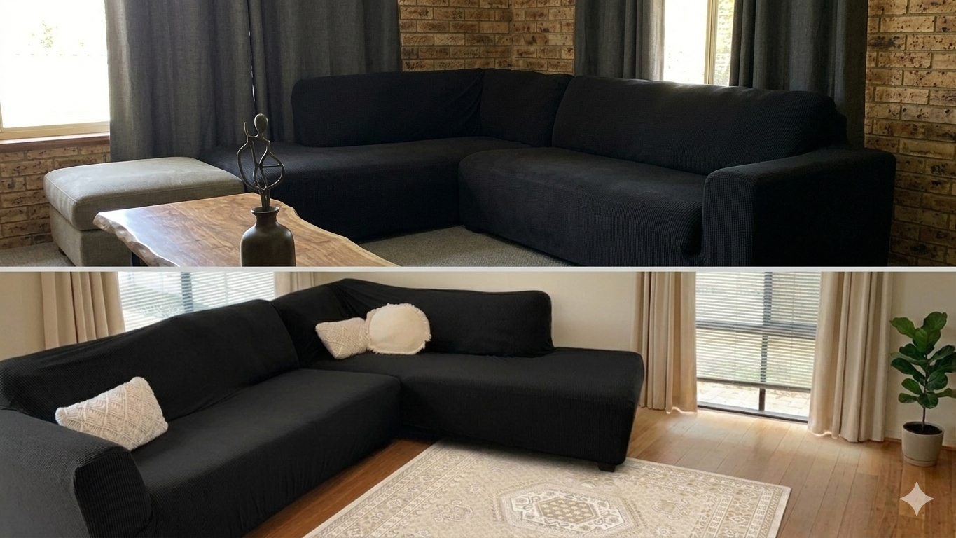 Large 3-Seater Chaise and Sofa Cover - L-Shape – Premium Jacquard fabric - Trendy Home Decors and Furnishings