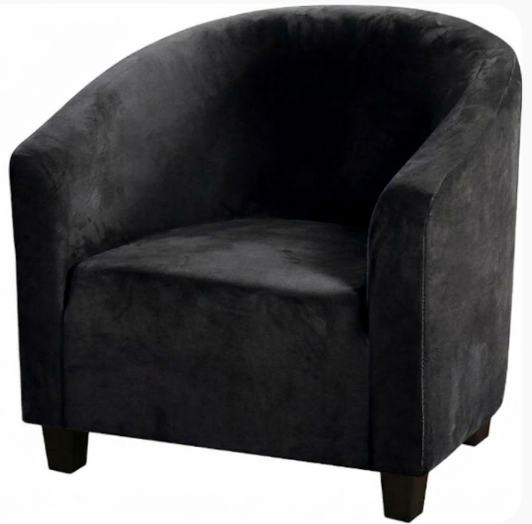 Black Stretch Tub Chair Sofa Slipcover Velvet Cover | Premium Armchair & Club Chair Slipcover