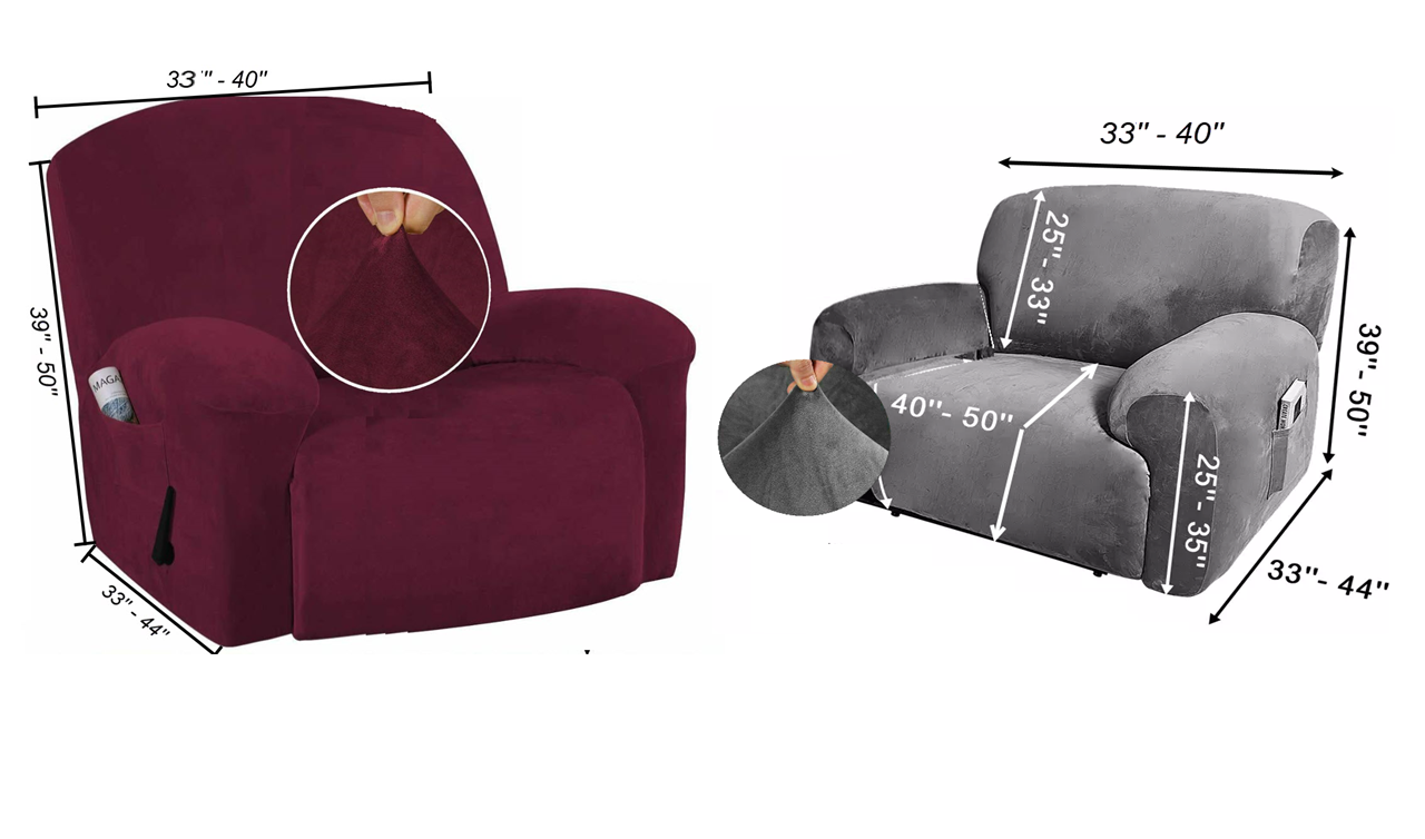 Extra-Wide Single Recliner Sofa Covers in Luxury Velvet 4-Piece Cover Set - Trendy Home Decors and Furnishings
