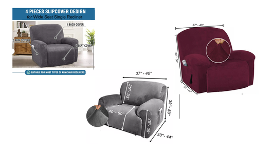 Extra-Wide Single Recliner Sofa Covers in Luxury Velvet 4-Piece Cover Set - Trendy Home Decors and Furnishings
