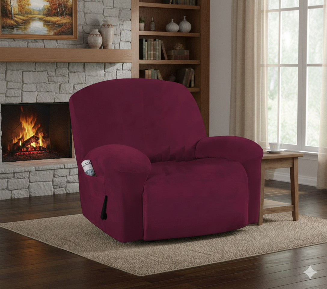 Extra-Wide Single Recliner Sofa Covers in Luxury Velvet 4-Piece Cover Set - Trendy Home Decors and Furnishings