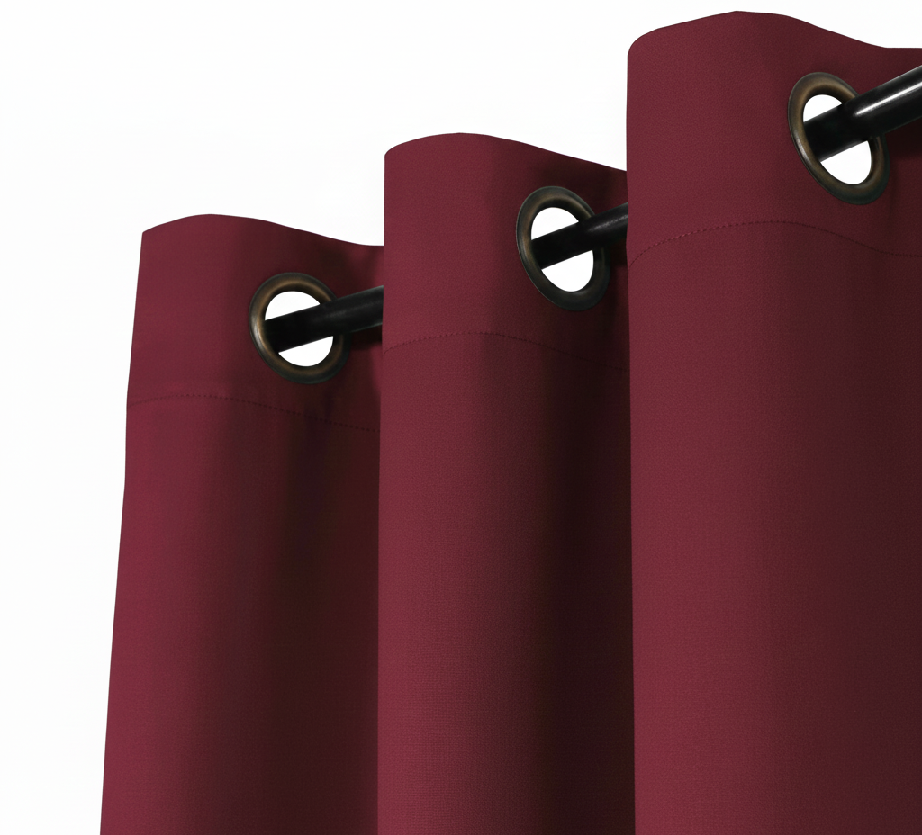 Burgundy Maroon curtains with grommets on a white background