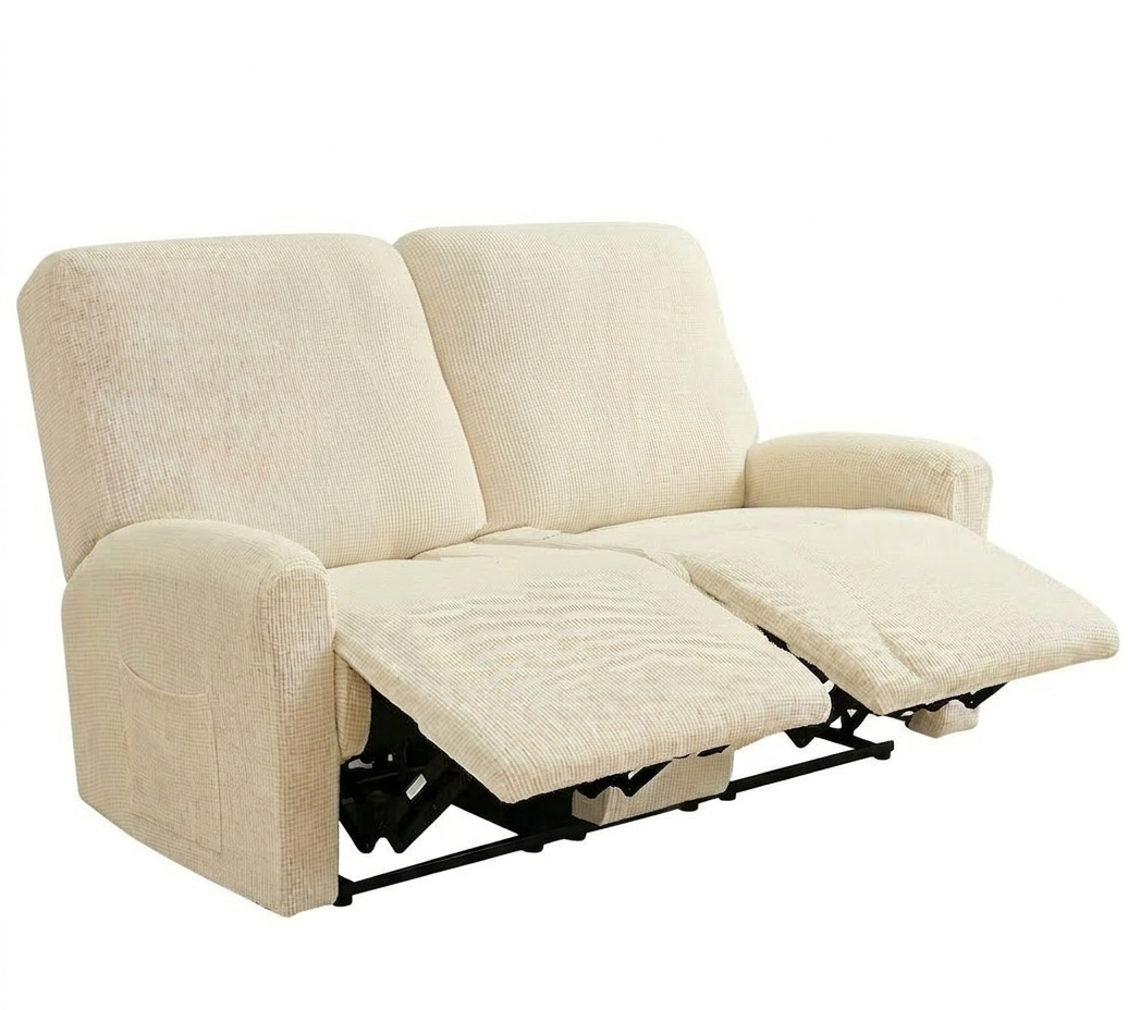 Beige recliner sofa on a white background