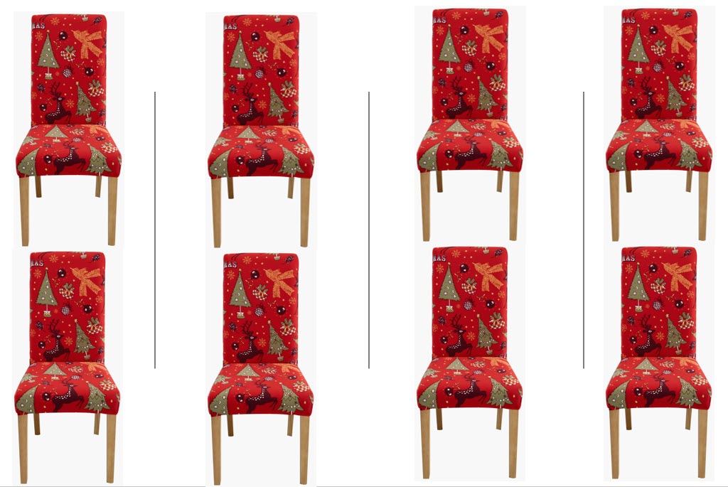 Christmas Dining Chair Covers Lycra - santa and reindeer design - Trendy Home Decors and Furnishings