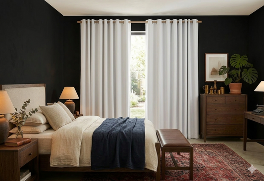 Dull-White 100% Sunblock  Window Curtains Draperies Thick Velvety Satin Lined Fabric - Trendy Home Decors and Furnishings