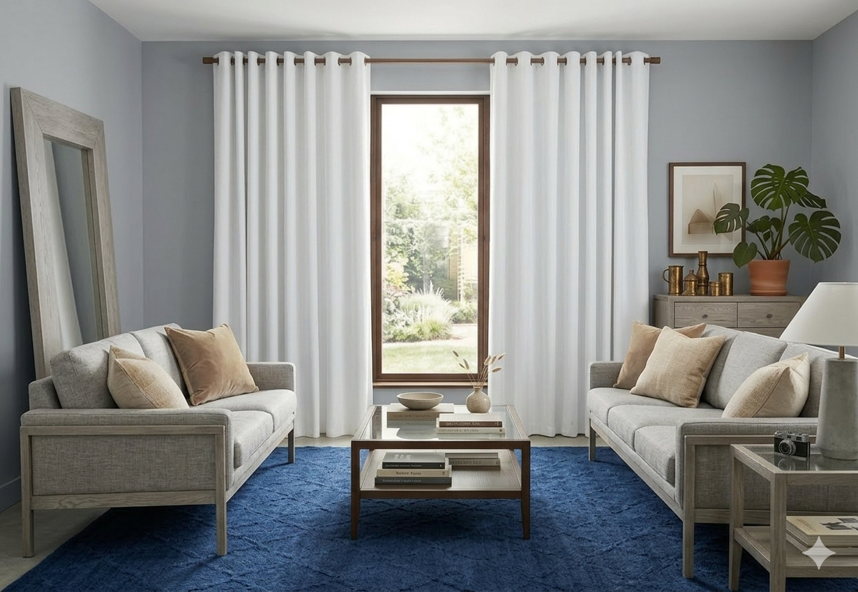 Dull-White 100% Sunblock  Window Curtains Draperies Thick Velvety Satin Lined Fabric - Trendy Home Decors and Furnishings