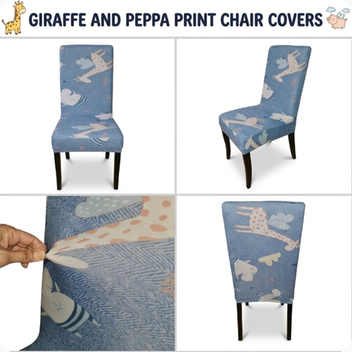 Giraffe and Peppa-Pig Print Lycra Dining Chair Covers