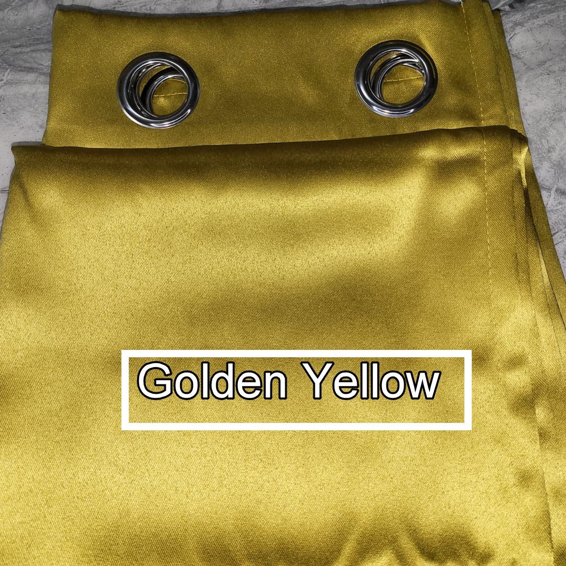 001- Golden Yellow 100% Sunblock Curtains- Thick Velvety Satin finish- Lined Fabric - Trendy Home Decors and Furnishings