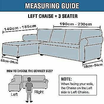 Measurement guide for a sectional sofa left chaise with dimensions and a person for scale.