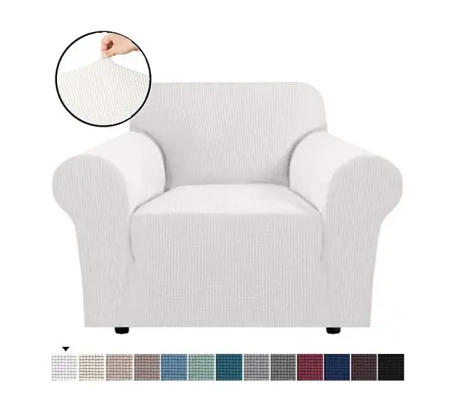 00 White Ivory Jacquard Textured Cover for Standard and Reclining Sofas Couches Lounges - Trendy Home Decors and Furnishings