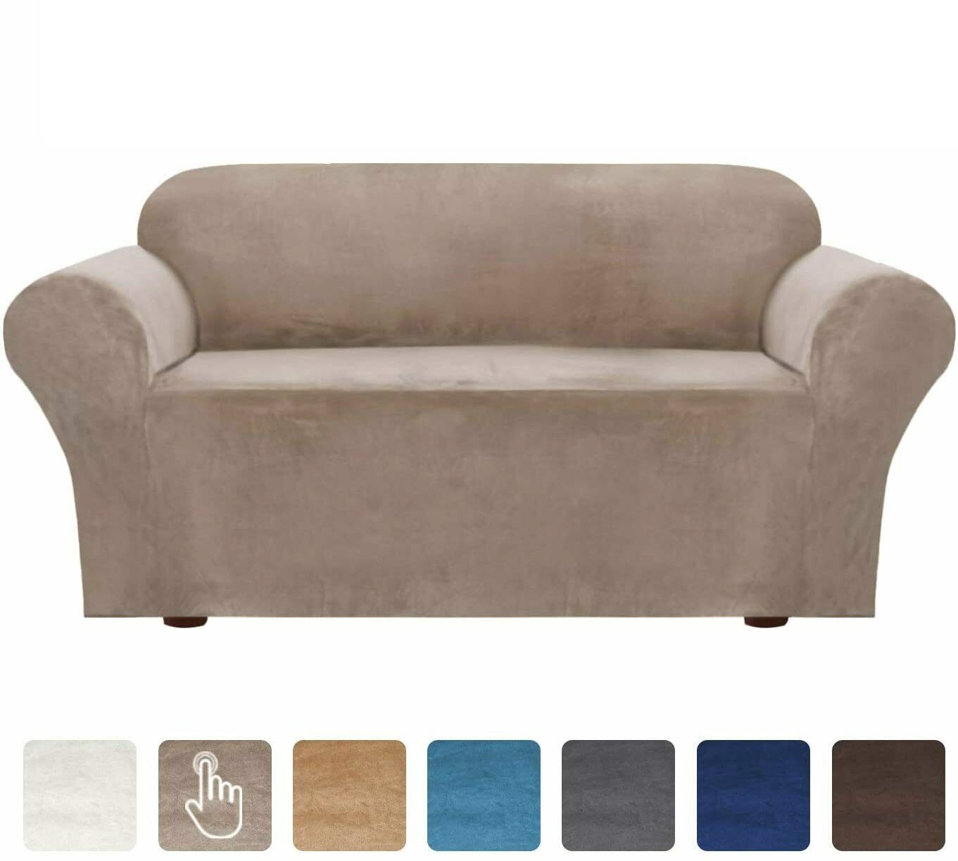 01-Taupe Velvet Cover for Standard and Reclining Sofas Couches Lounges Chairs Beige - Trendy Home Decors and Furnishings