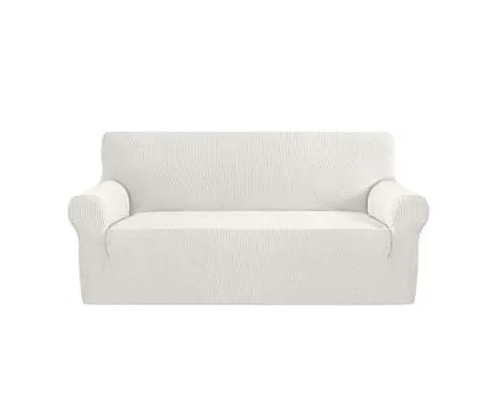 00 White Ivory Jacquard Textured Cover for Standard and Reclining Sofas Couches Lounges - Trendy Home Decors and Furnishings