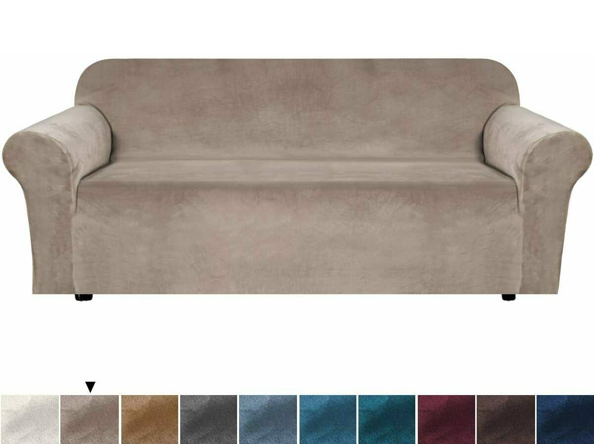 01-Taupe Velvet Cover for Standard and Reclining Sofas Couches Lounges Chairs Beige - Trendy Home Decors and Furnishings
