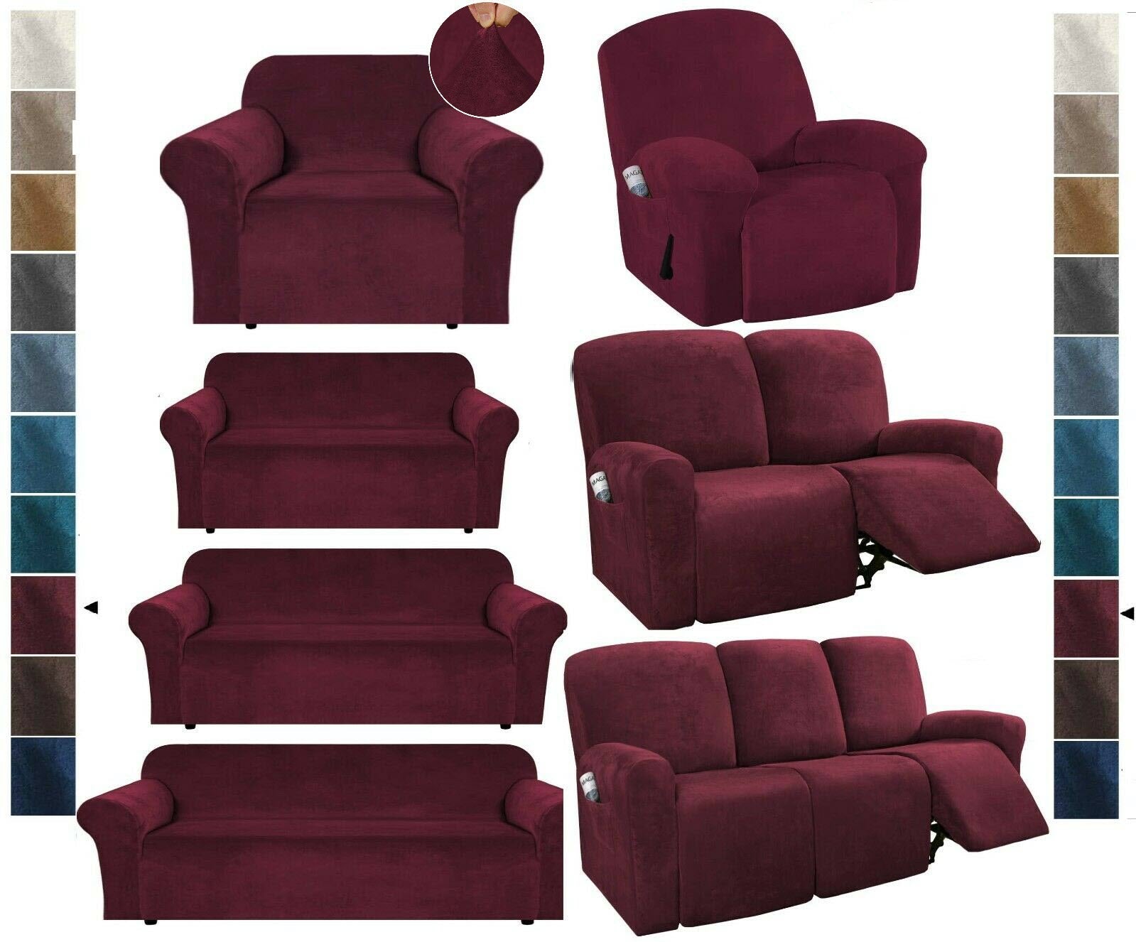 0 Burgundy Velvet Cover for Standard and Reclining Sofas Couches Lounges - Trendy Home Decors and Furnishings