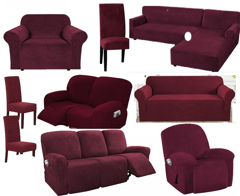 0 Burgundy Velvet Cover for Standard and Reclining Sofas Couches Lounges - Trendy Home Decors and Furnishings