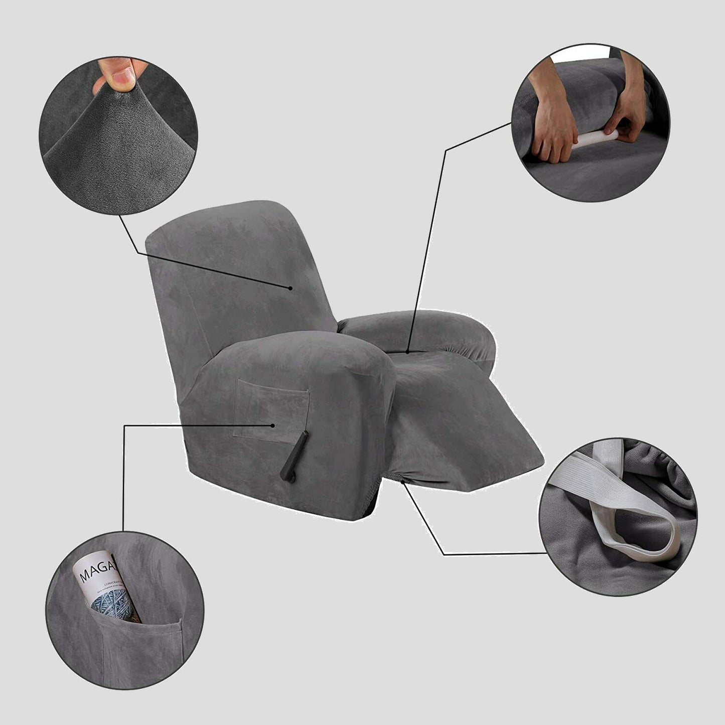 00 DarkGrey Velvet Cover for Standard and Reclining Sofas Couches Lounges Dining Chair - Trendy Home Decors and Furnishings