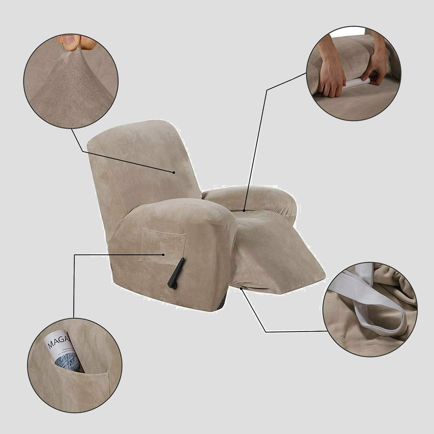 01-Taupe Velvet Cover for Standard and Reclining Sofas Couches Lounges Chairs Beige - Trendy Home Decors and Furnishings