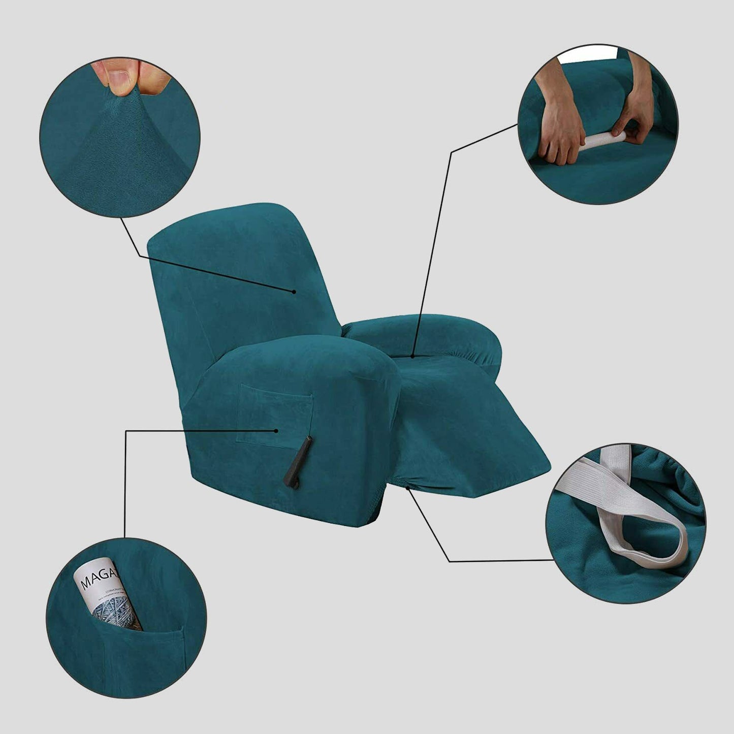 0 -TealGreen Velvet Cover for Standard and Reclining Sofas Couches Lounges Chairs - Trendy Home Decors and Furnishings