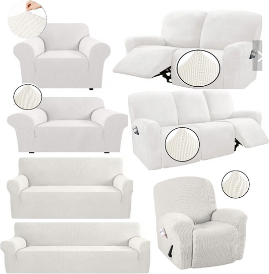 00 White Ivory Jacquard Textured Cover for Standard and Reclining Sofas Couches Lounges - Trendy Home Decors and Furnishings