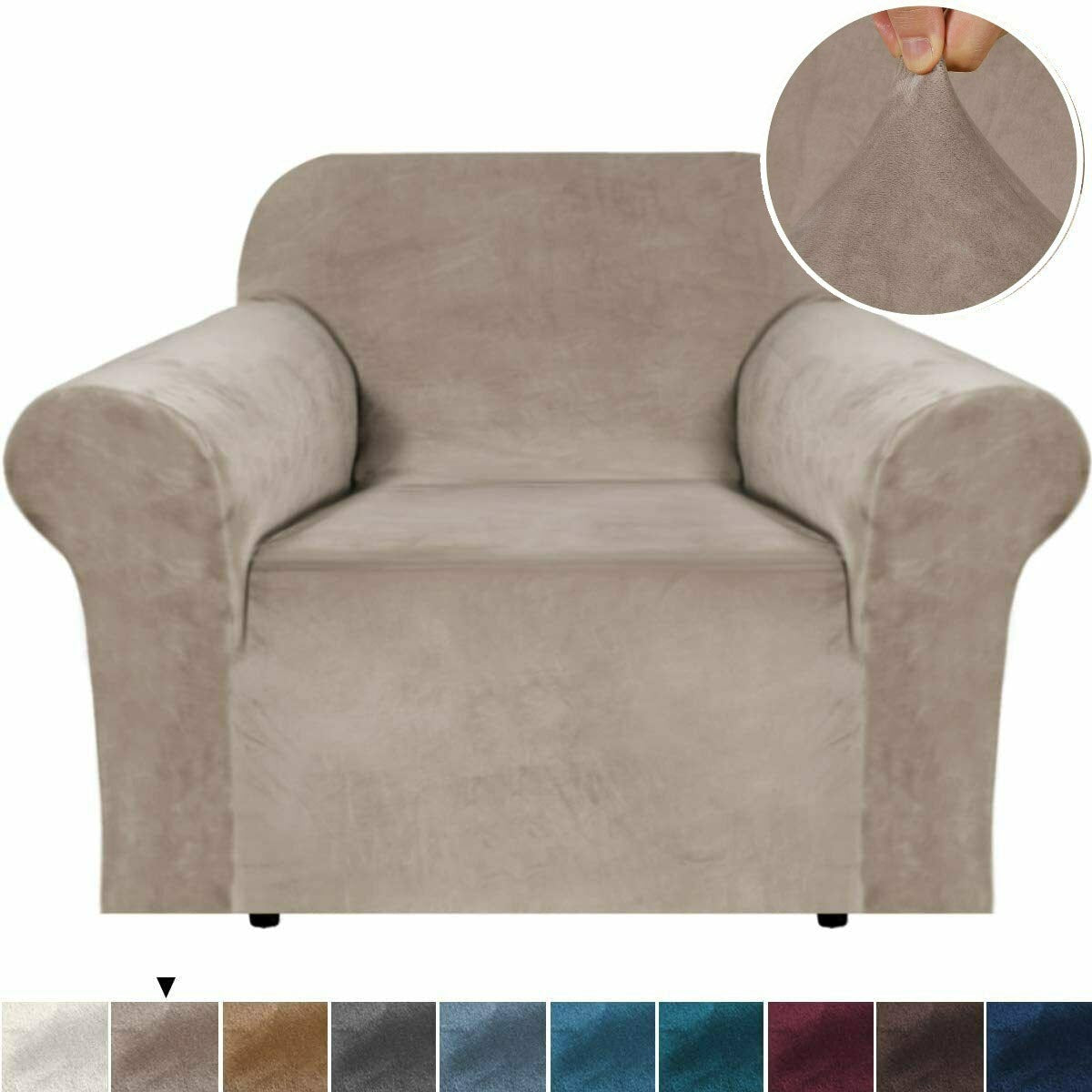01-Taupe Velvet Cover for Standard and Reclining Sofas Couches Lounges Chairs Beige - Trendy Home Decors and Furnishings