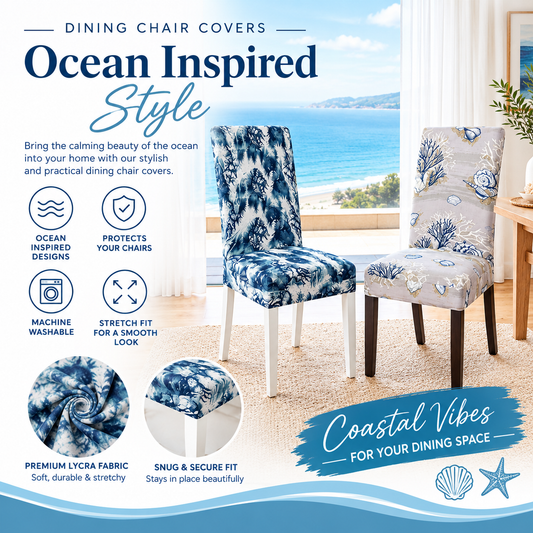Ocean Inspired Patterned Lycra dining chair covers - Trendy Home Decors and Furnishings