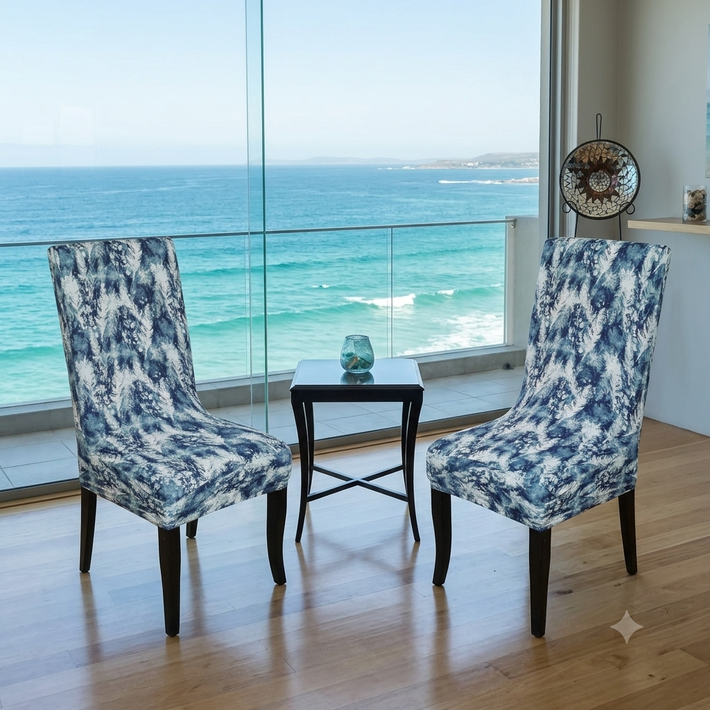 Ocean Inspired Patterned Lycra dining chair covers