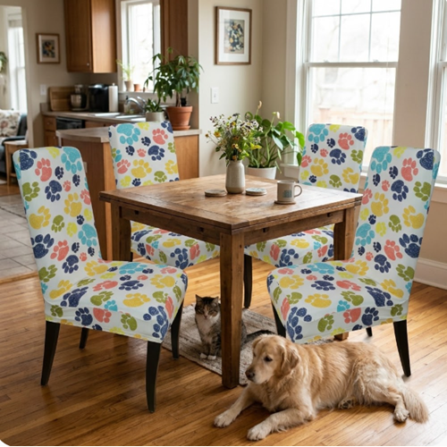 Paw Print Lycra Dining Chair Covers
