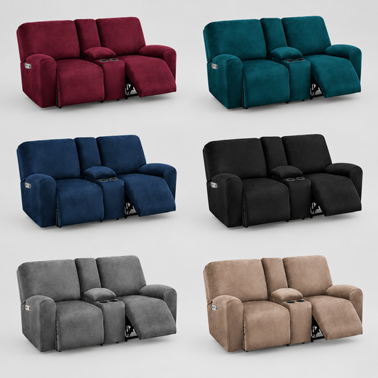 Multi-Color Console Recliner Covers with Middle Console, Stretch Velvet Sofa Cover for Electric & Manual Recliners. - Trendy Home Decors and Furnishings