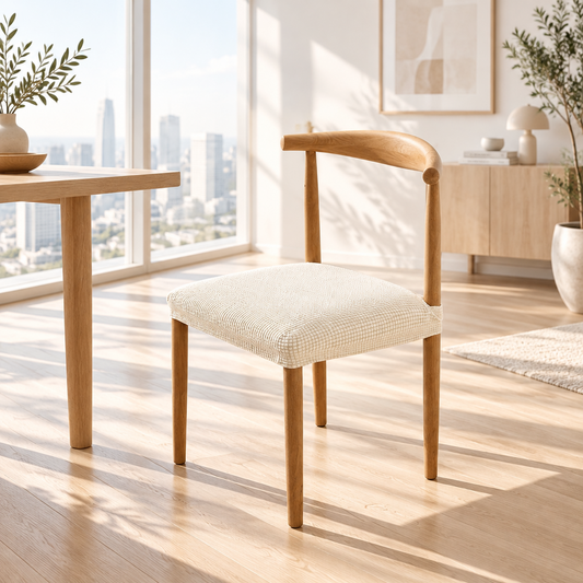 Cream Stretch Jacquard Dining Chair Seat Cover - Trendy Home Decors and Furnishings