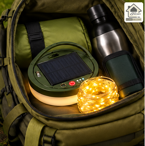 Camping Lantern Compact 10m Retractable String Lights | Solar/USB-C Charge, IP65 Waterproof, Power Bank