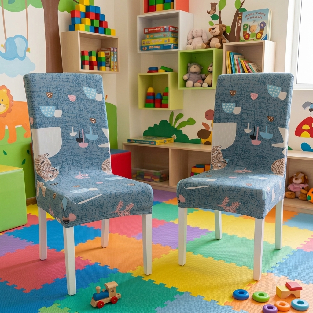 Cool Blue Squirrel Print Lycra Dining Chair Covers