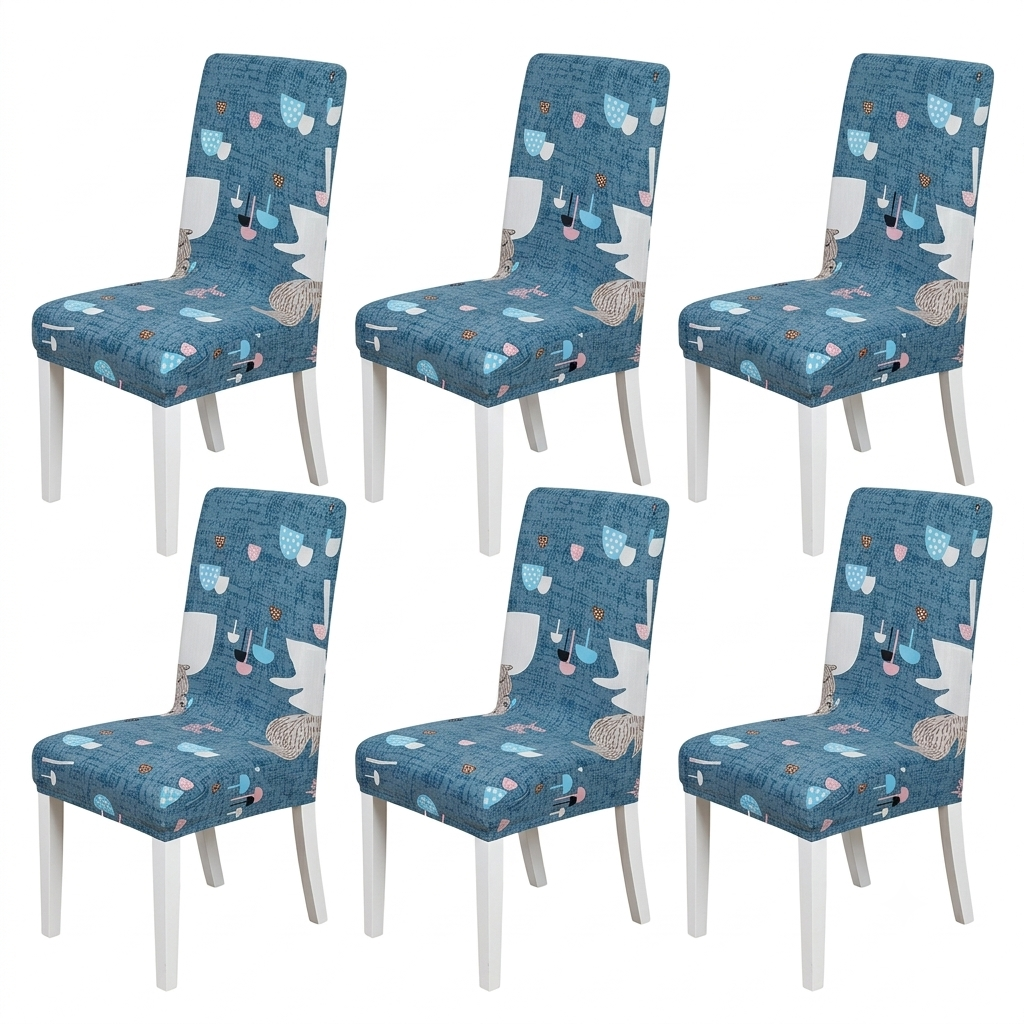 Cool Blue Squirrel Print Lycra Dining Chair Covers