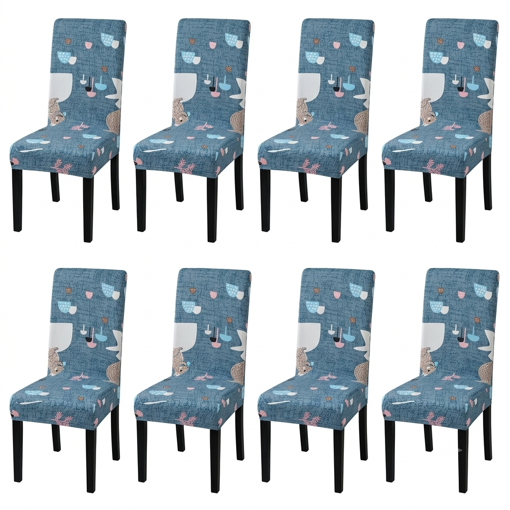Cool Blue Squirrel Print Lycra Dining Chair Covers