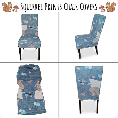 Cool Blue Squirrel Print Lycra Dining Chair Covers