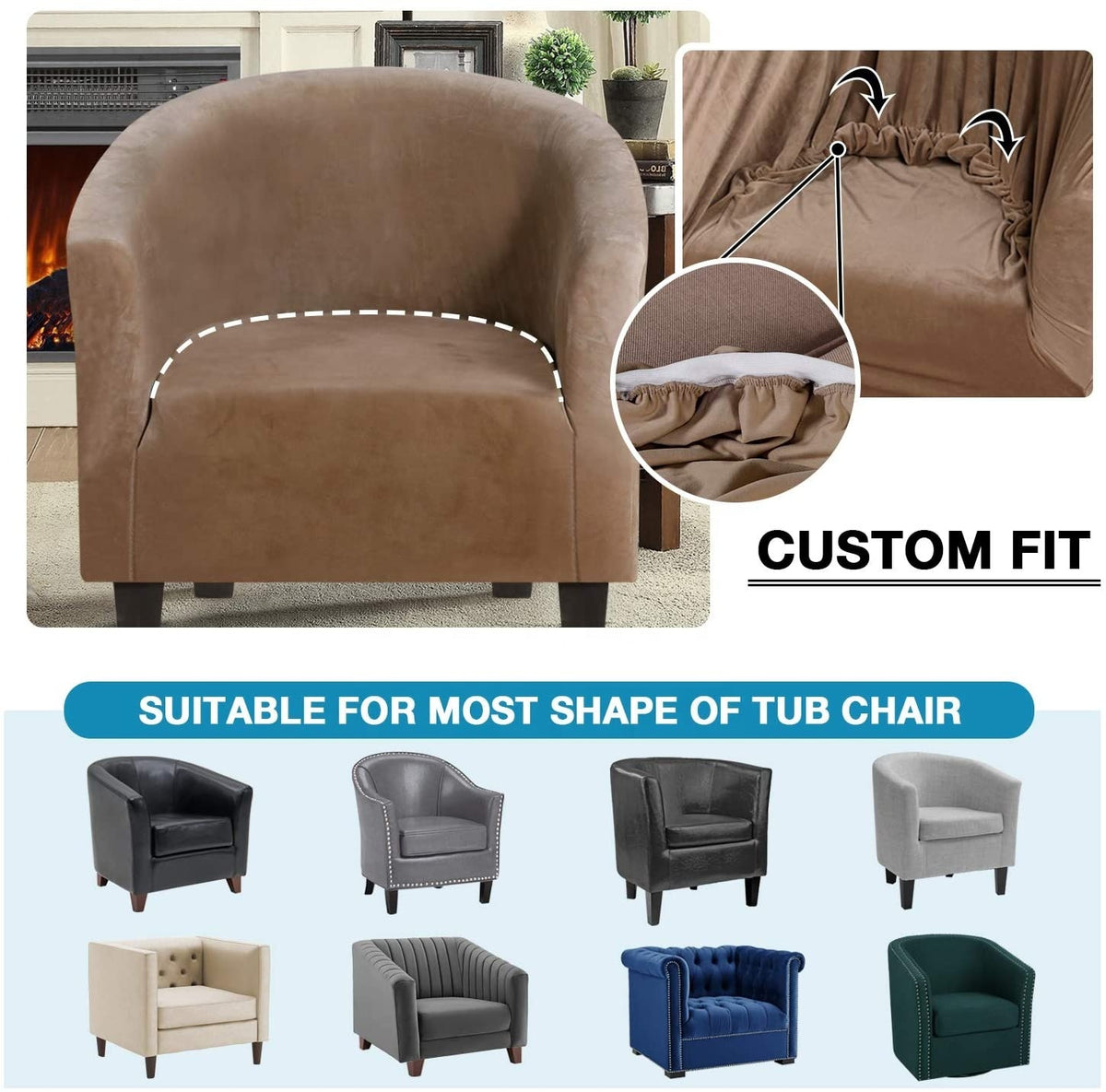Black Stretch Tub Chair Sofa Slipcover Velvet Cover | Premium Armchair & Club Chair Slipcover
