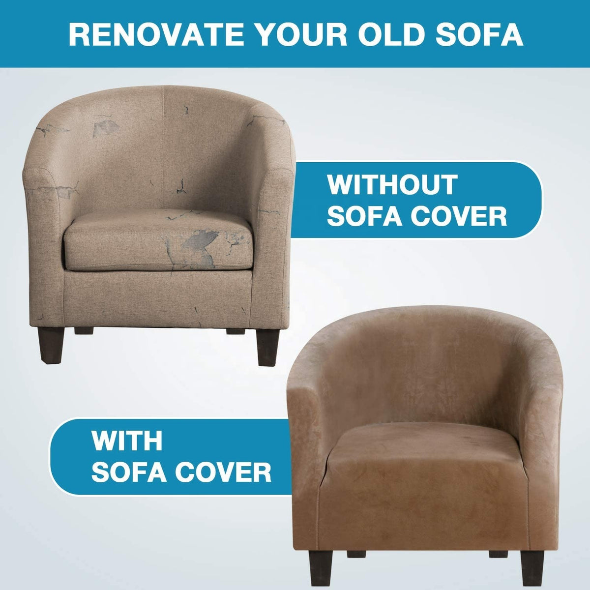 Black Stretch Tub Chair Sofa Slipcover Velvet Cover | Premium Armchair & Club Chair Slipcover